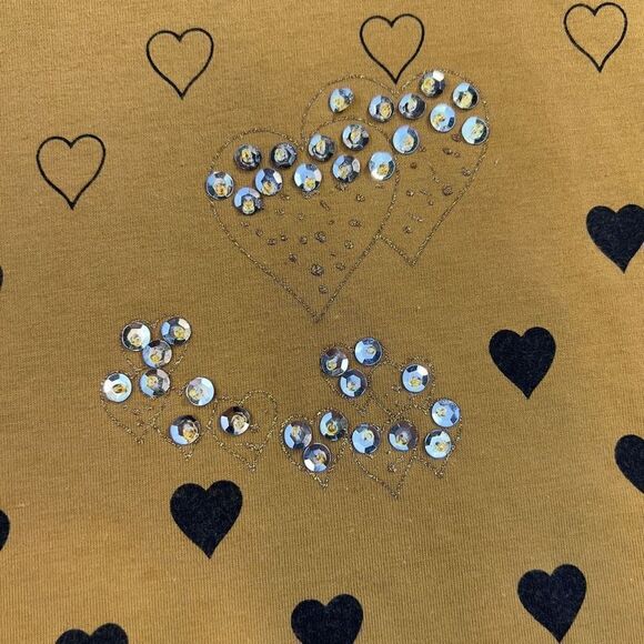 Vedo Verde Vintage Women's Sequin Heart Print Dolman Sleeve Top gold black Small - Picture 11 of 12